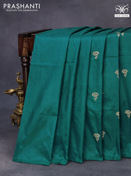 Banarasi katan silk saree green with zari woven buttas in borderless style