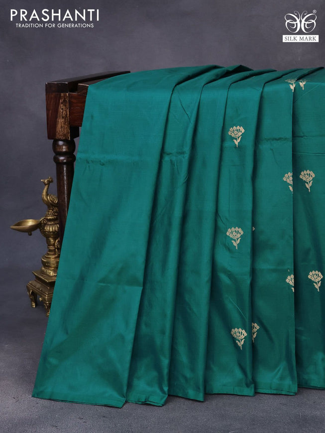 Banarasi katan silk saree green with zari woven buttas in borderless style