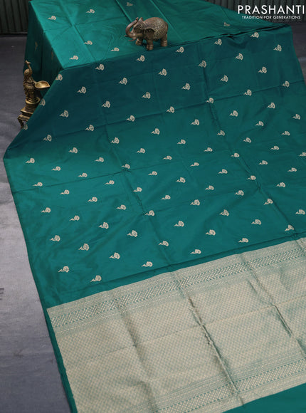 Banarasi katan silk saree green with zari woven buttas in borderless style