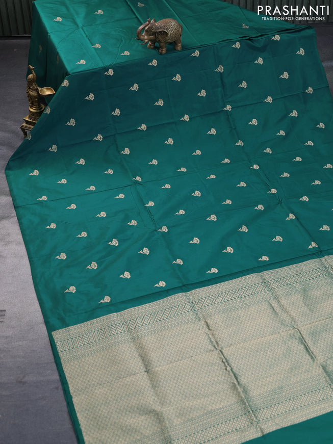 Banarasi katan silk saree green with zari woven buttas in borderless style