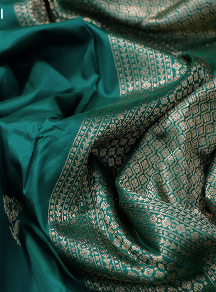 Banarasi katan silk saree green with zari woven buttas in borderless style