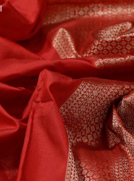 Banarasi katan silk saree red with zari woven buttas in borderless style