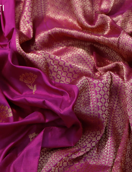 Banarasi katan silk saree dark magenta pink with zari woven buttas in borderless style