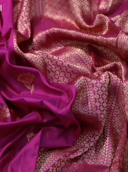 Banarasi katan silk saree dark magenta pink with zari woven buttas in borderless style