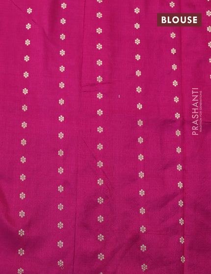 Banarasi katan silk saree dark magenta pink with zari woven buttas in borderless style