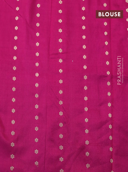 Banarasi katan silk saree dark magenta pink with zari woven buttas in borderless style