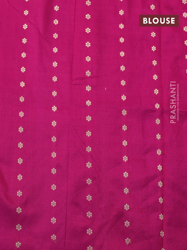 Banarasi katan silk saree dark magenta pink with zari woven buttas in borderless style