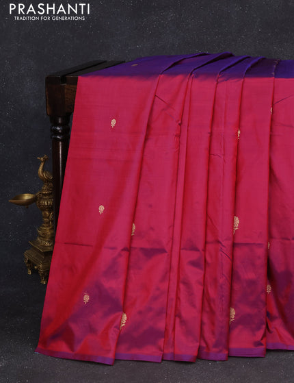 Banarasi katan silk saree dual shade of magenta pink with zari woven buttas in borderless style