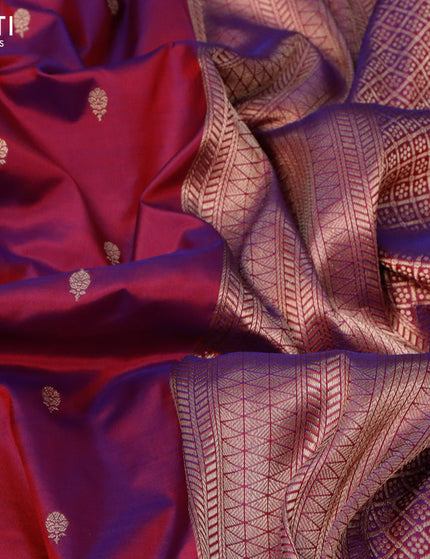 Banarasi katan silk saree dual shade of magenta pink with zari woven buttas in borderless style