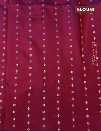 Banarasi katan silk saree dual shade of magenta pink with zari woven buttas in borderless style