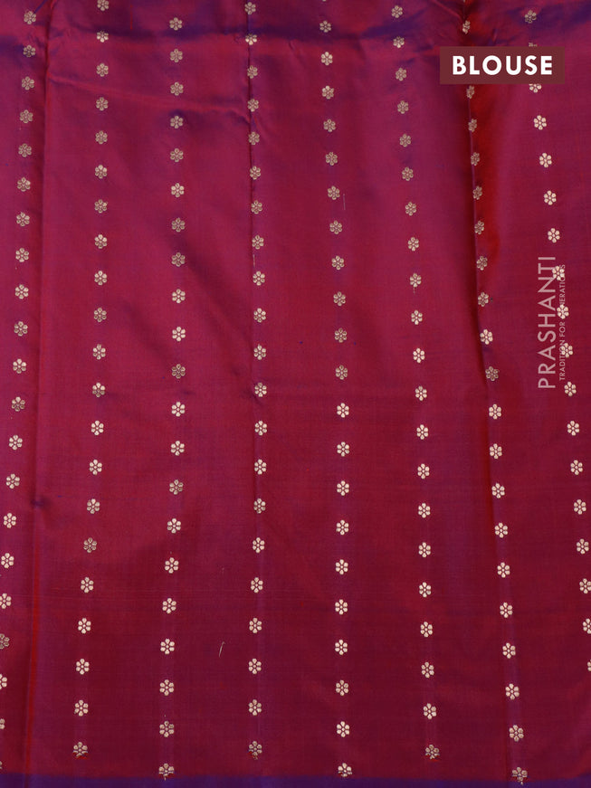 Banarasi katan silk saree dual shade of magenta pink with zari woven buttas in borderless style