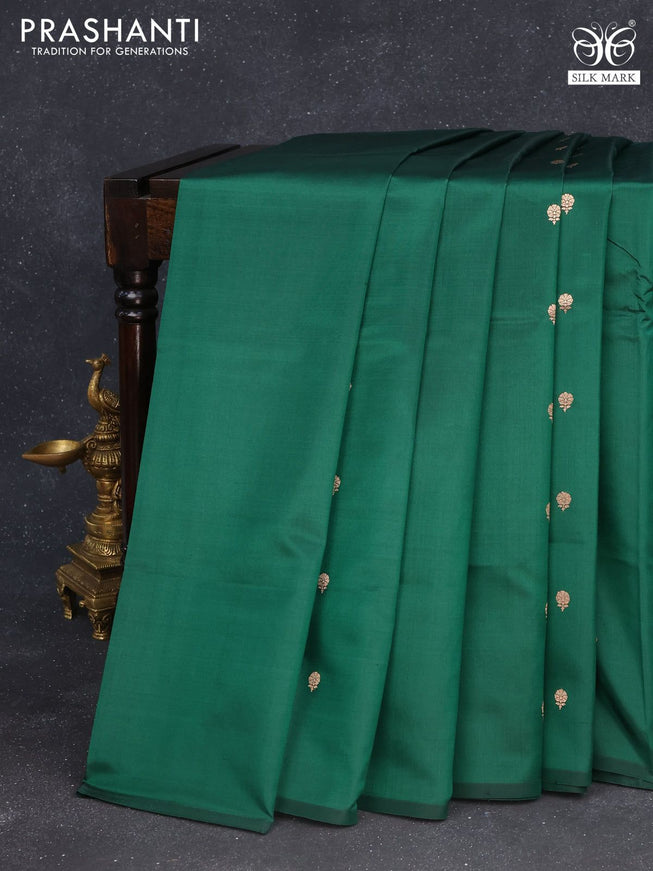 Banarasi katan silk saree green with zari woven buttas in borderless style