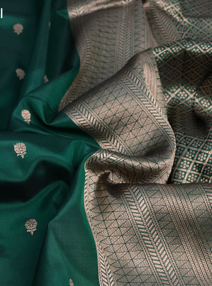 Banarasi katan silk saree green with zari woven buttas in borderless style