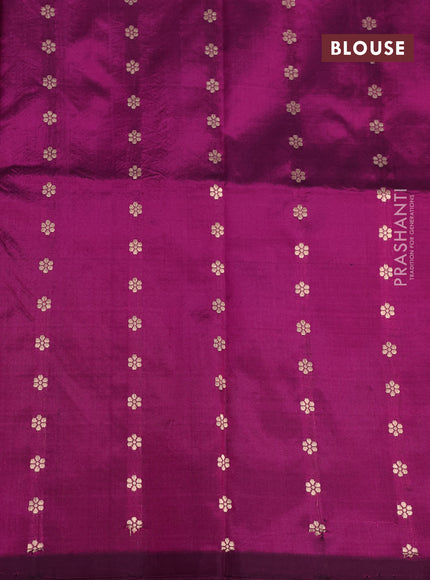 Banarasi katan silk saree dark magenta pink with zari woven buttas in borderless style