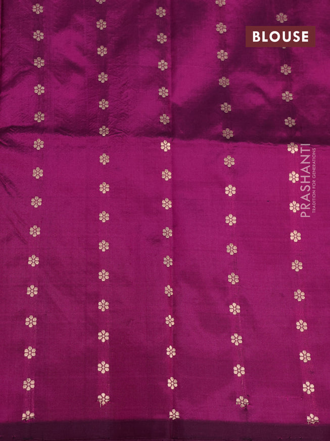 Banarasi katan silk saree dark magenta pink with zari woven buttas in borderless style