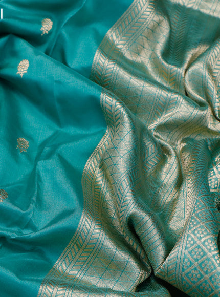 Banarasi katan silk saree teal green with zari woven buttas in borderless style