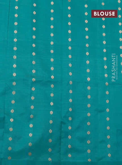 Banarasi katan silk saree teal green with zari woven buttas in borderless style