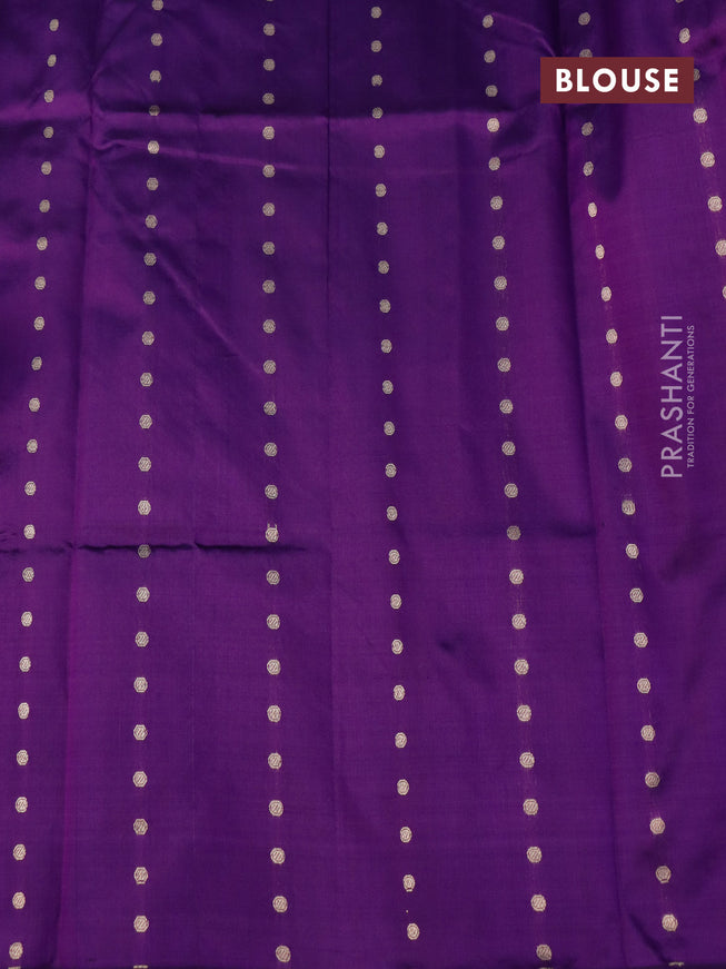 Banarasi katan silk saree deep violet with zari woven buttas in borderless style