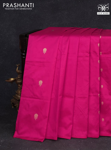 Banarasi katan silk saree dark pink with zari woven buttas in borderless style