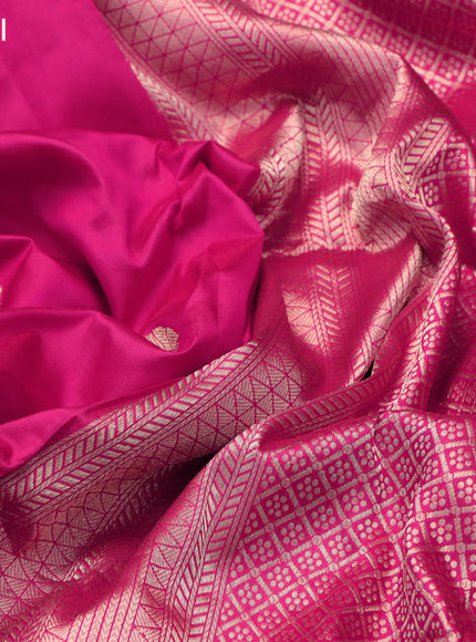 Banarasi katan silk saree dark pink with zari woven buttas in borderless style