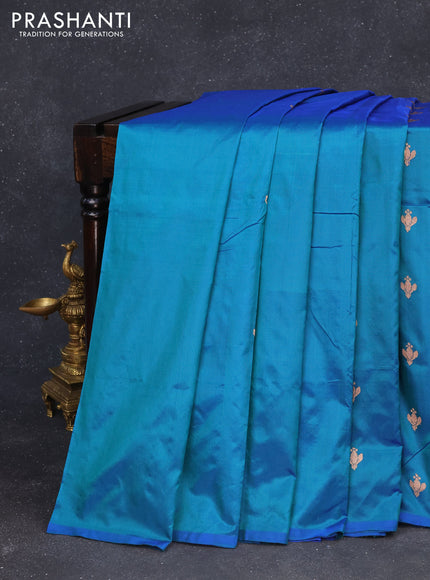 Banarasi katan silk saree dual shade of blue with zari woven buttas in borderless style