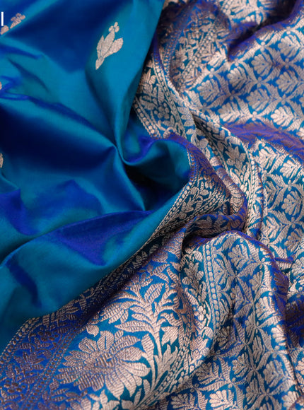 Banarasi katan silk saree dual shade of blue with zari woven buttas in borderless style