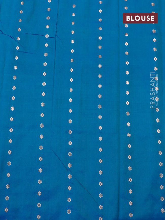 Banarasi katan silk saree dual shade of blue with zari woven buttas in borderless style