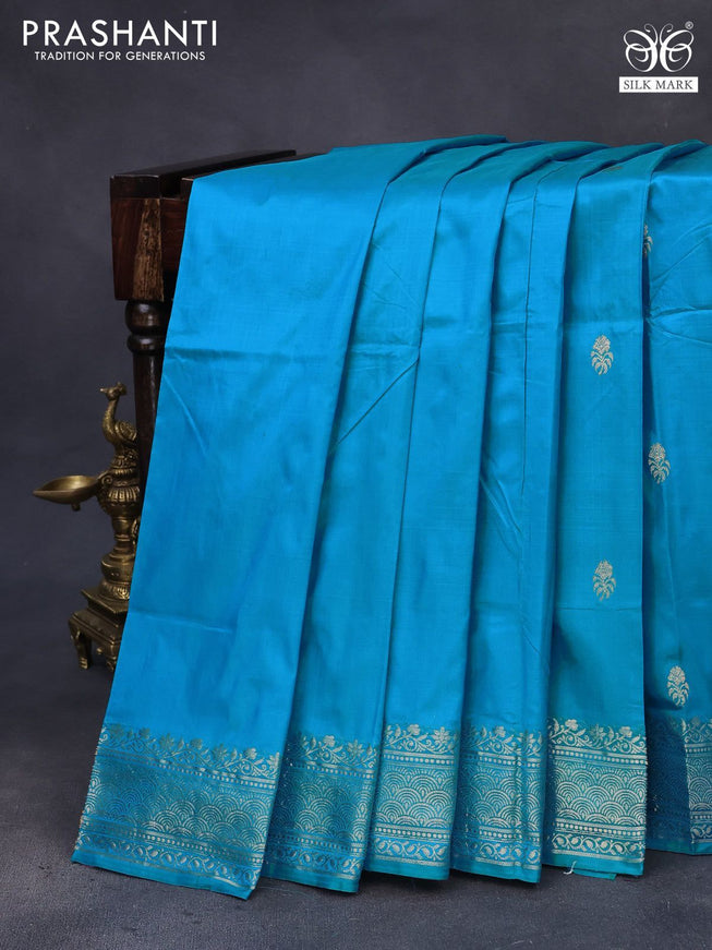 Banarasi katan silk saree light blue with zari woven buttas and zari woven border