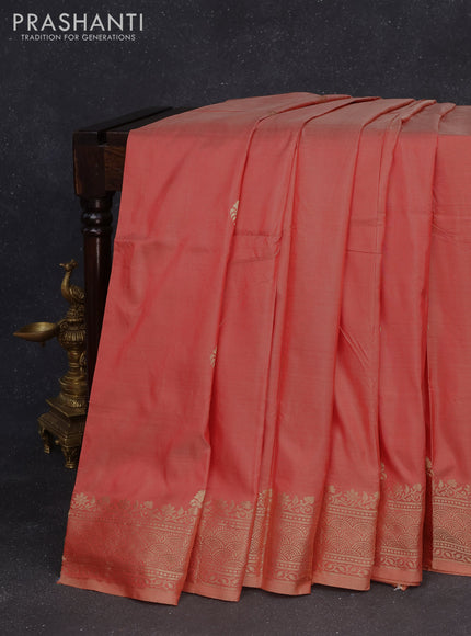 Banarasi katan silk saree peach shade with zari woven buttas and zari woven border