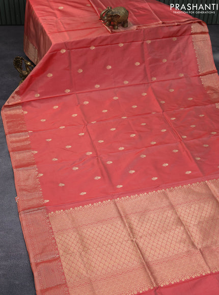 Banarasi katan silk saree peach shade with zari woven buttas and zari woven border