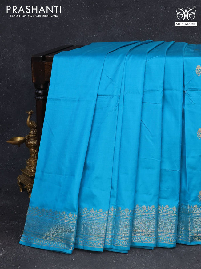 Banarasi katan silk saree blue with zari woven buttas and zari woven border