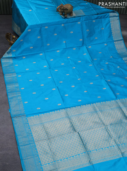 Banarasi katan silk saree blue with zari woven buttas and zari woven border