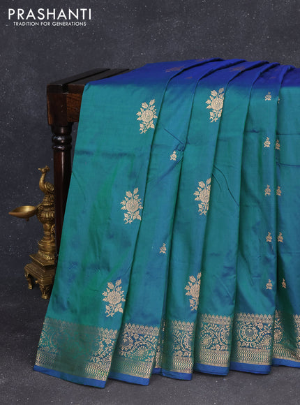 Banarasi katan silk saree dual shade of greenish blue with zari woven buttas and zari woven border