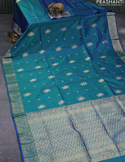 Banarasi katan silk saree dual shade of greenish blue with zari woven buttas and zari woven border