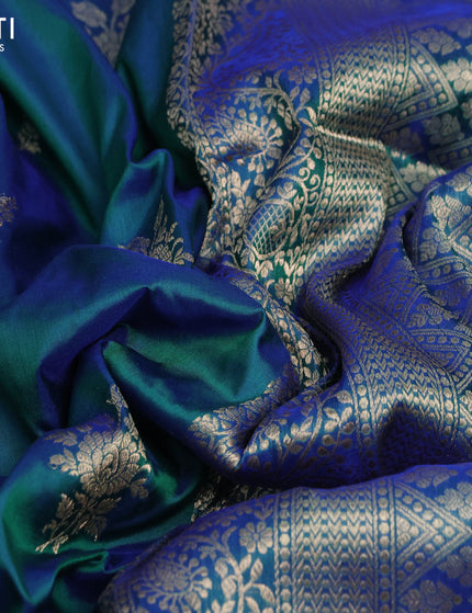 Banarasi katan silk saree dual shade of greenish blue with zari woven buttas and zari woven border