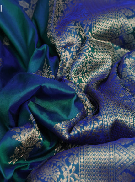 Banarasi katan silk saree dual shade of greenish blue with zari woven buttas and zari woven border