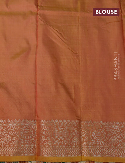 Banarasi katan silk saree dual shade of dark mustard yellow with zari woven buttas and zari woven border