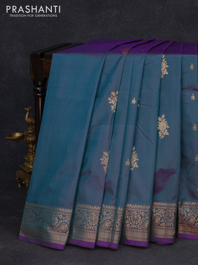 Banarasi katan silk saree dual shade of greenish yellow with zari woven buttas and zari woven border