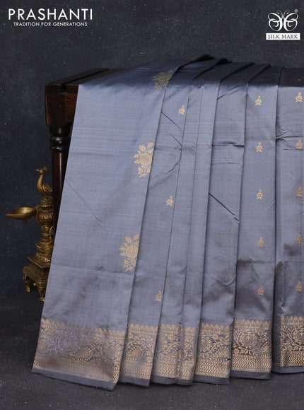 Banarasi katan silk saree grey with zari woven buttas and zari woven border