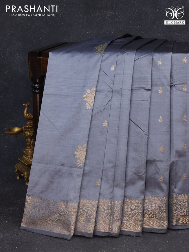 Banarasi katan silk saree grey with zari woven buttas and zari woven border