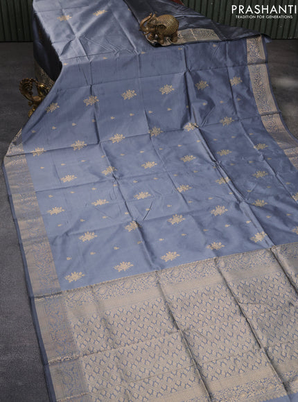 Banarasi katan silk saree grey with zari woven buttas and zari woven border