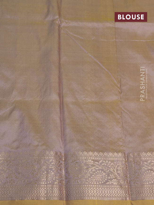 Banarasi katan silk saree dual shade of greish yellow with zari woven buttas and zari woven border