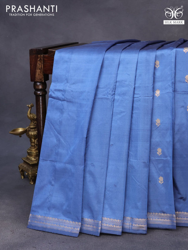 Banarasi katan silk saree blue shade with zari woven buttas and zari woven border