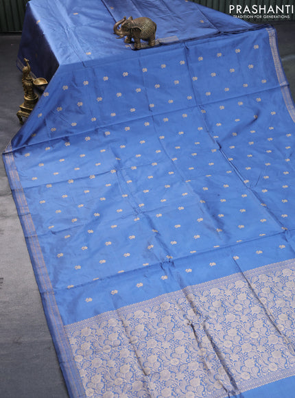 Banarasi katan silk saree blue shade with zari woven buttas and zari woven border