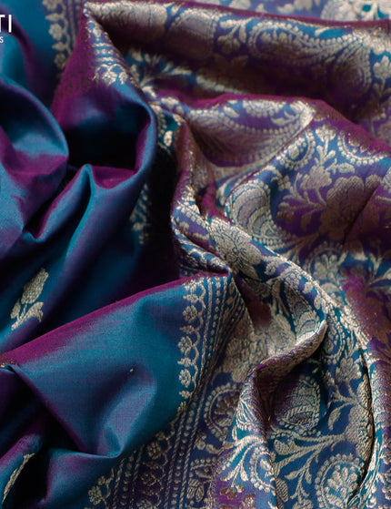 Banarasi katan silk saree dual shade of greenish purple with zari woven buttas and zari woven border