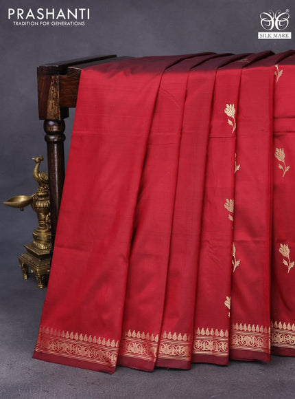 Banarasi katan silk saree maroon with zari woven buttas and zari woven border