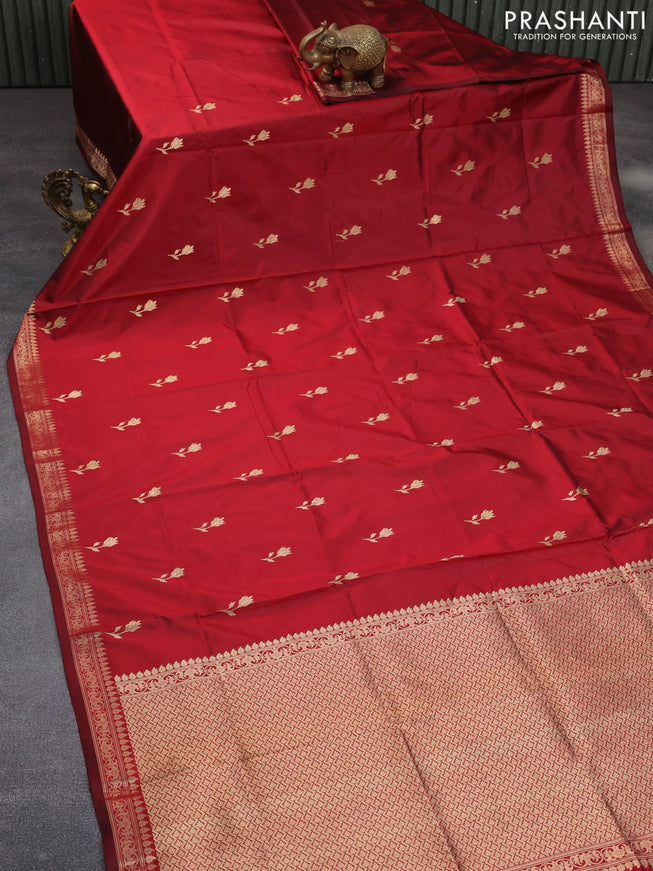 Banarasi katan silk saree maroon with zari woven buttas and zari woven border