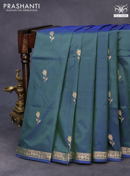 Banarasi katan silk saree dual shade of greenish blue with zari woven buttas and zari woven border