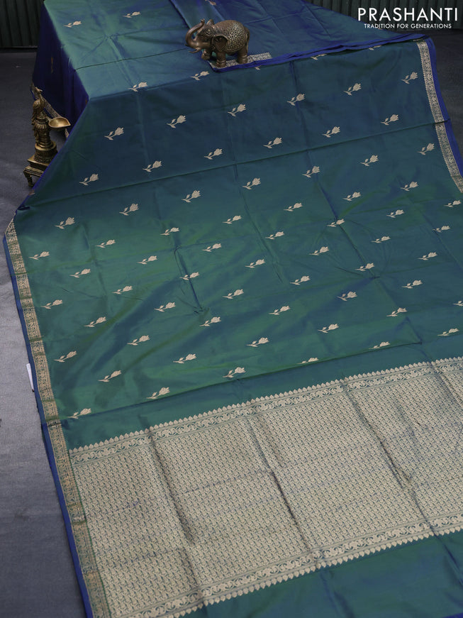 Banarasi katan silk saree dual shade of greenish blue with zari woven buttas and zari woven border