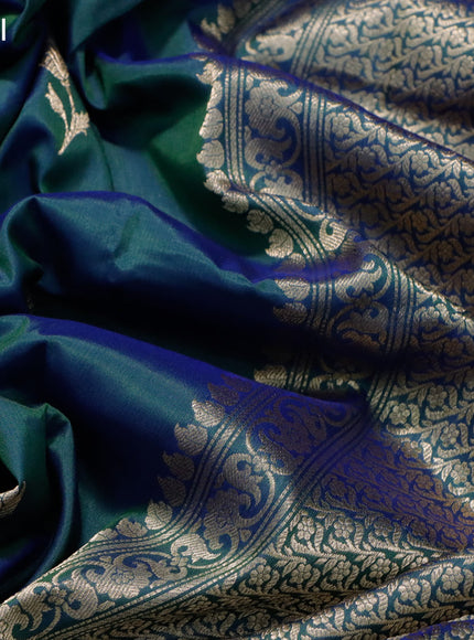 Banarasi katan silk saree dual shade of greenish blue with zari woven buttas and zari woven border